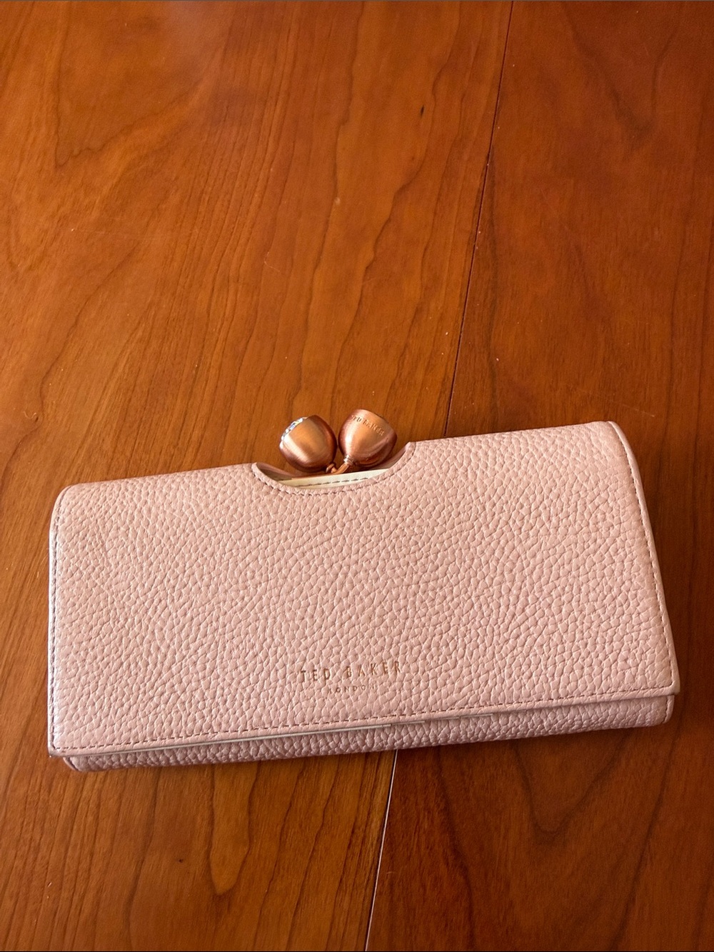 Ted Baker Bobble Matinee Wallet Powder Pink Pebbled Leather with Rose Gold Clasp